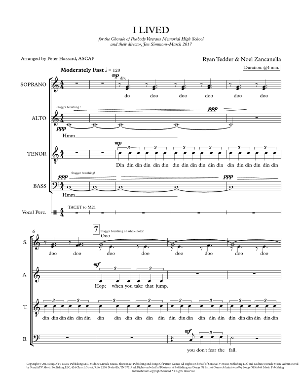 I Lived (arr. Peter Hazzard)