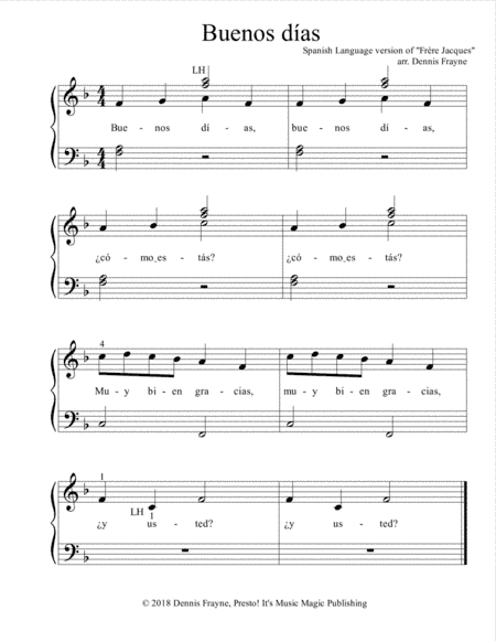 Buenos días (tune of Frère Jacques) (standard notation) (arr. Dennis Frayne)