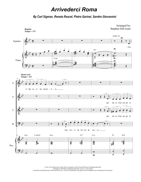 Arrivederci Roma (goodbye To Rome) (arr. Stephen DeCesare)
