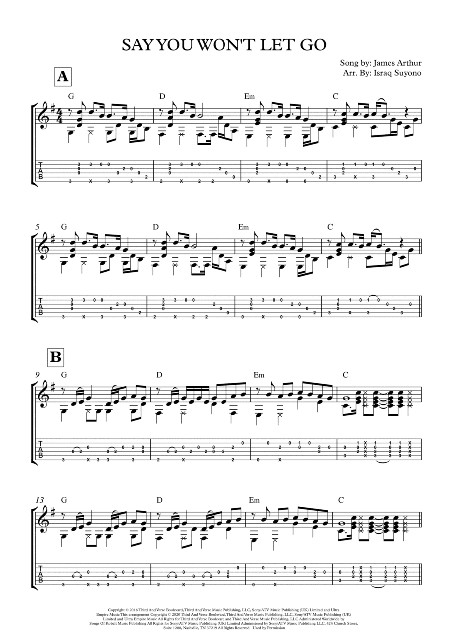 SAY YOU WON'T LET GO (arr. Israq Suyono)