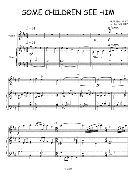 SOME CHILDREN SEE HIM ARRANGEMENT FOR VIOLN AND PIANO (arr. Lyn Ritz)
