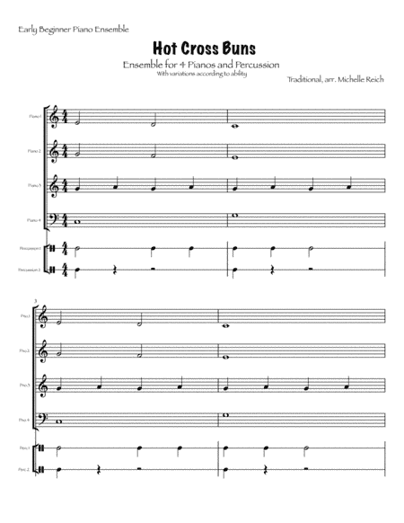 Hot Cross Buns Beginning Piano Ensemble (arr. Michelle Reich)