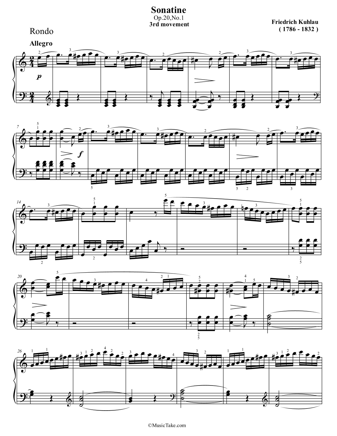 Kuhlau Sonatina in C Major Op.20 No.1 (3rd movement) (arr. Ben Choupak)