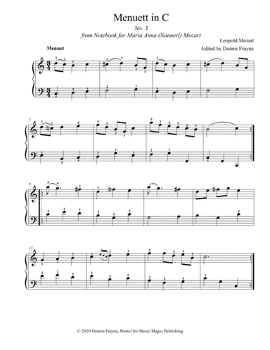 Menuett in C, No. 3 from Notebook for Maria Anna (Nannerl) Mozart (arr. Presto! It's Music Magic Publishing)