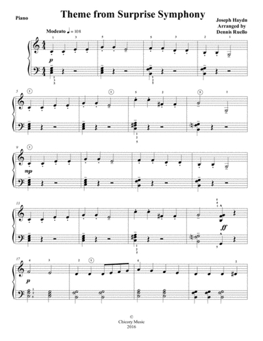 Theme from "Surprise Symphony" by Joseph Haydn - Piano Solo - Beginner Level (arr. Dennis Ruello)
