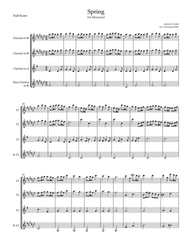 Spring - 3rd Movement (Antonio Vivaldi) for Clarinet Quartet (arr. Fernando Britto)