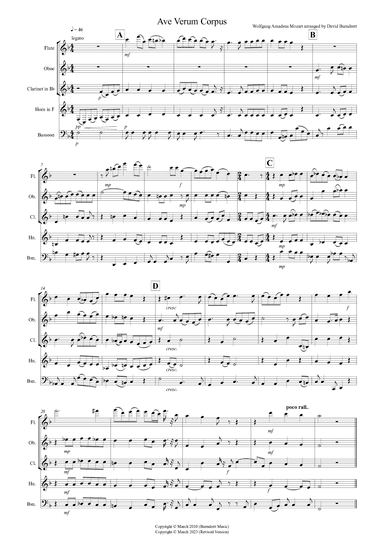 Ave Verum Corpus for Wind Quintet (arr. David Burndrett)