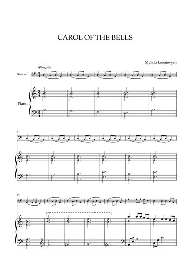 Mykola Leontovych - Carol of The Bells (for Bassoon and Piano) (arr. Cadenza Editions)