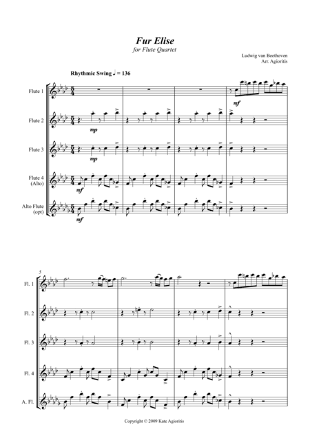 Fur Elise - Jazz Arrangement for Flute Quartet (arr. K. Agioritis)