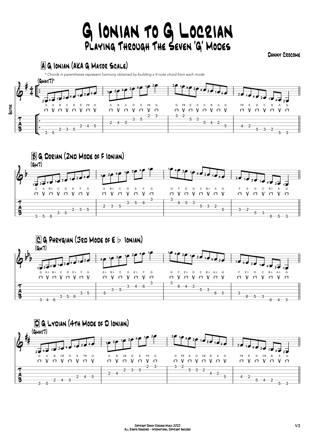 G Ionian to G Locrian (Playing Through the Seven 'G' Modes)