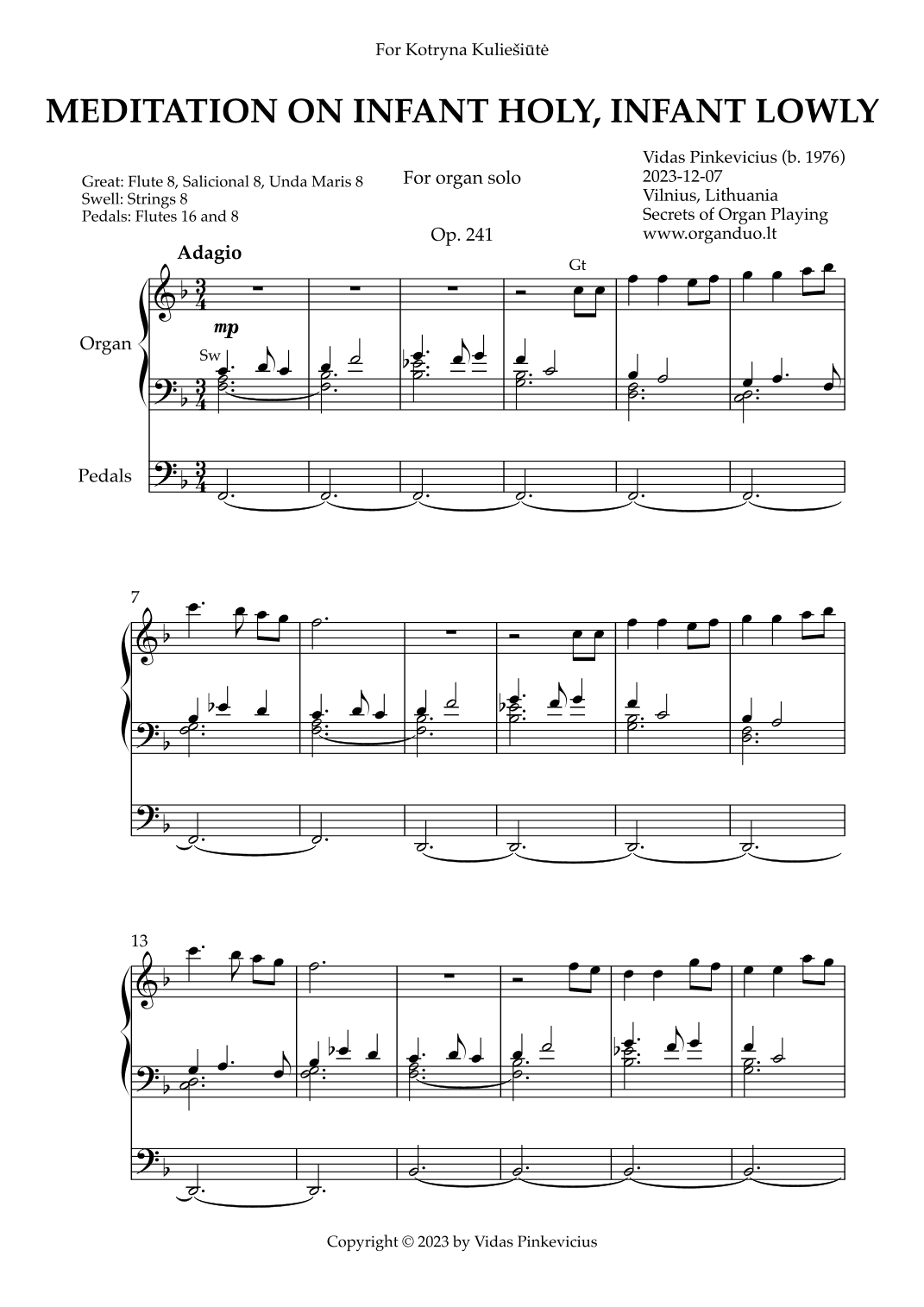 Meditation on Infant Holy, Infant Lowly, Op 241 (Organ Solo) by Vidas Pinkevicius
