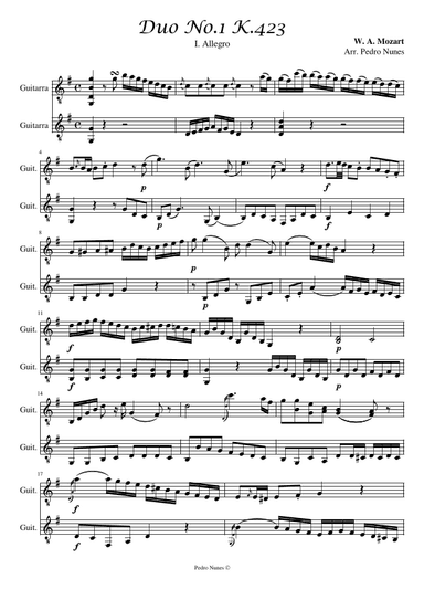 Allegro - Duo No.1 in G Major (Arr. for 2 Guitars), K.423 (arr. Pedro Nunes)
