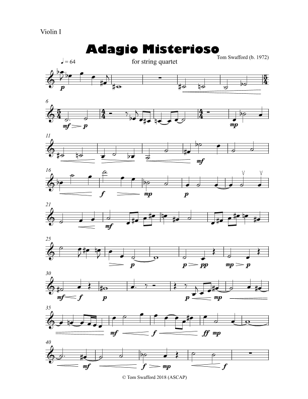 Adagio Misterioso for string quartet (parts)
