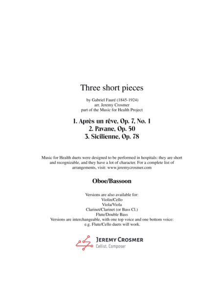 Fauré: Après un rêve, Pavane, and Sicilienne - Music for Health Duet Oboe/Bassoon (arr. Jeremy Crosmer)
