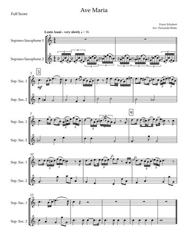 Ave Maria (Franz Schubert) for Soprano Saxophone Duo (arr. Fernando Britto)