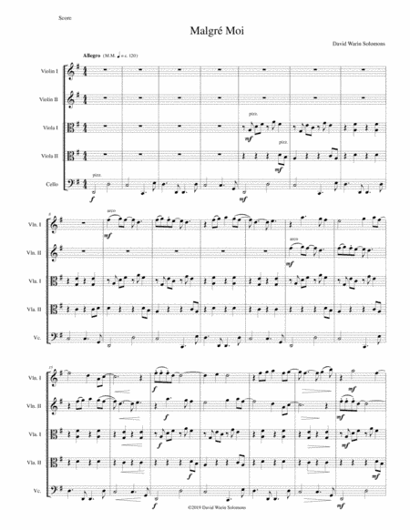 Malgré Moi for string quintet (2 violins, 2 violas, cello)