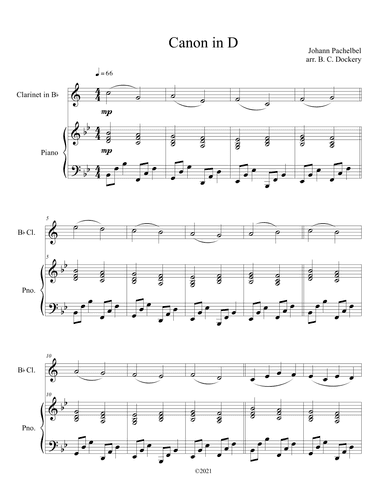 Canon in D (Clarinet Solo with Piano Accompaniment) (arr. B. C. Dockery)