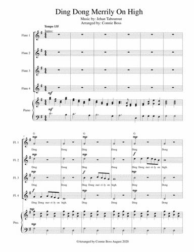 Ding Dong Merrily on High - Flute quartet and piano (arr. Connie Boss)