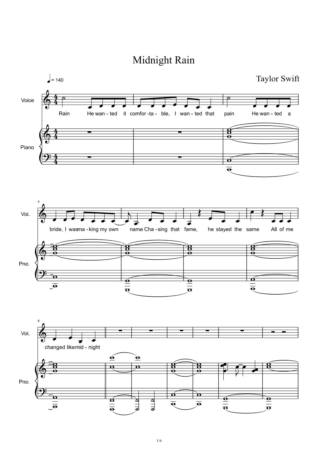 Midnight Rain (arr. Taylor Swift)