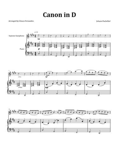 Canon by Pachelbel - Soprano Saxophone & Piano (arr. Glauco Fernandes)
