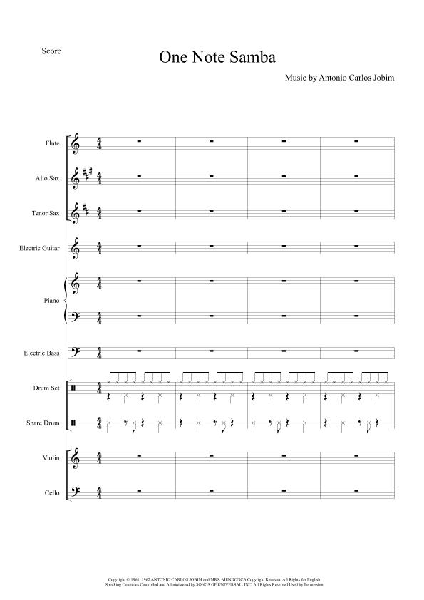 One Note Samba (samba De Uma Nota So) - Score Only (arr. Anderson Quevedo)