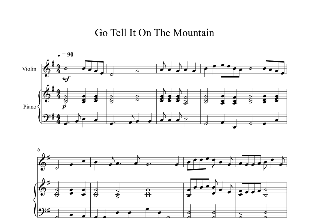 Go Tell It On The Mountain (Violin + Piano) (arr. Digital Book Music)
