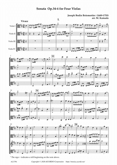 Sonata Op.34-4 for Four Violas (arr. Kamada, Mikio)