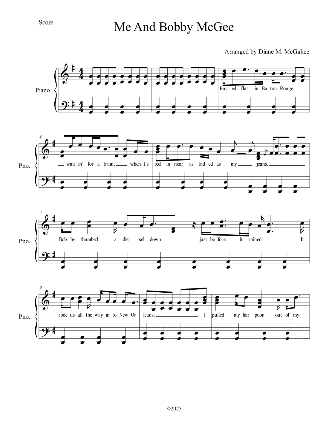 Me And Bobby Mcgee (arr. Arranged by Diane M. McGahee)