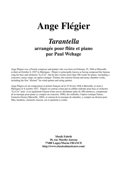 Ange Flégier: Tarantella for flute and piano (arr. Paul Wehage)