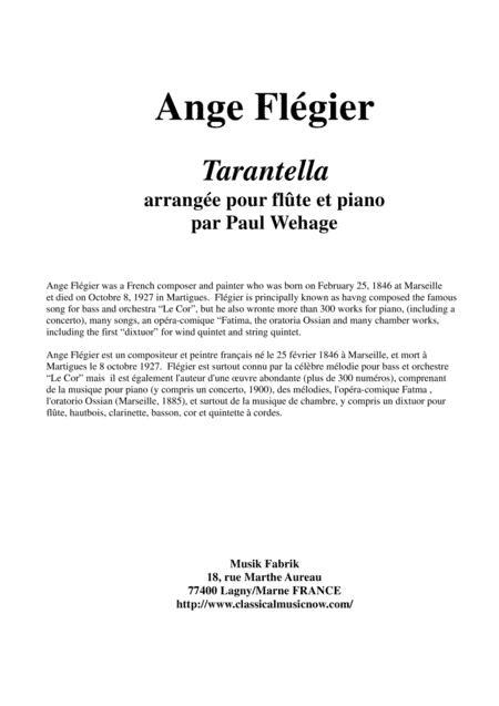 Ange Flégier: Tarantella for flute and piano (arr. Paul Wehage)