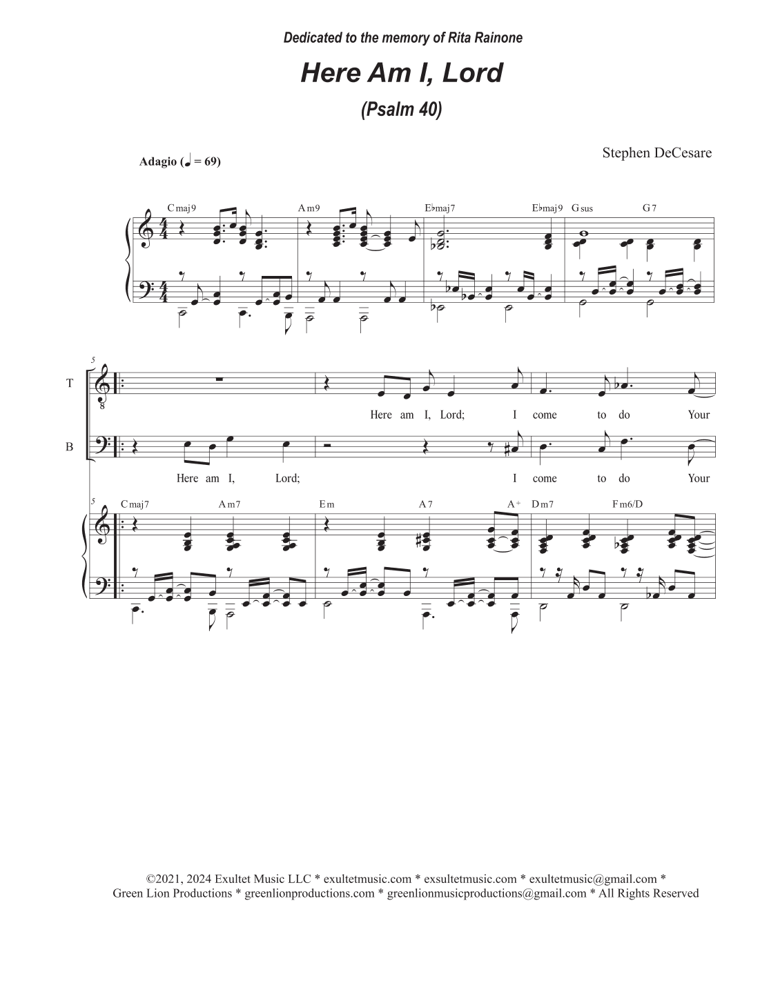 Here Am I, Lord (Psalm 40) (Duet for Tenor and Bass solo)
