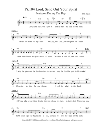 Psalm 104:  Lord, Send Out Your Spirit (Pentecost during the day)