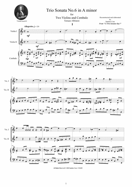 Albinoni - Trio Sonata No.6 in A minor Op.1 for Two Violins and Cembalo or Piano (arr. Santino Cara)