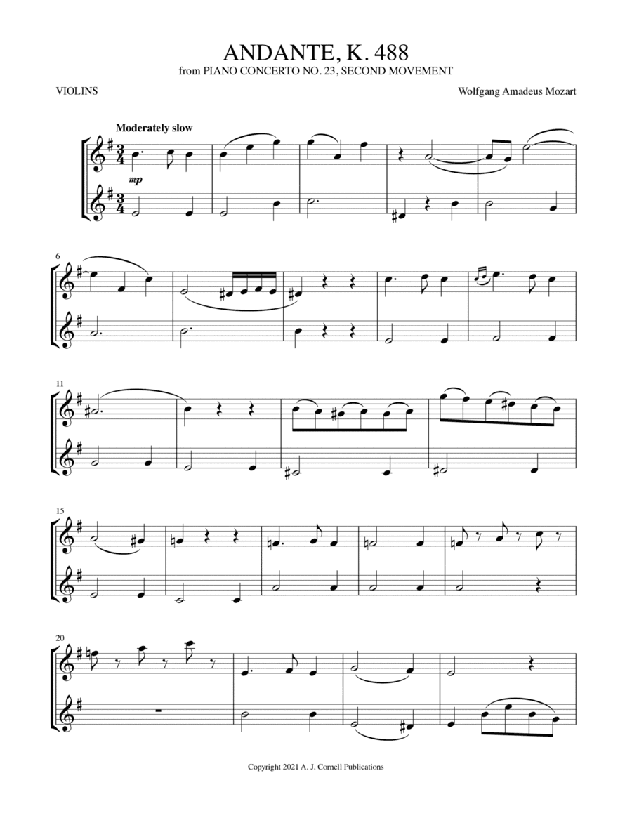 Andante (from Piano Concerto No. 23, K. 488) (arr. Mark Phillips)