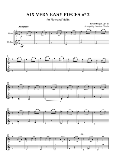 Six Very Easy Pieces nº 2 (Allegretto) - Flute and Violin (arr. Henrique Oliveira)