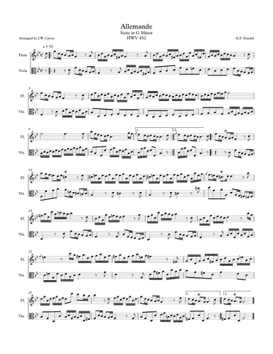Allemande from Keyboard Suite in G Min. for Flute & Viola Duet (arr. J.W. Carter)