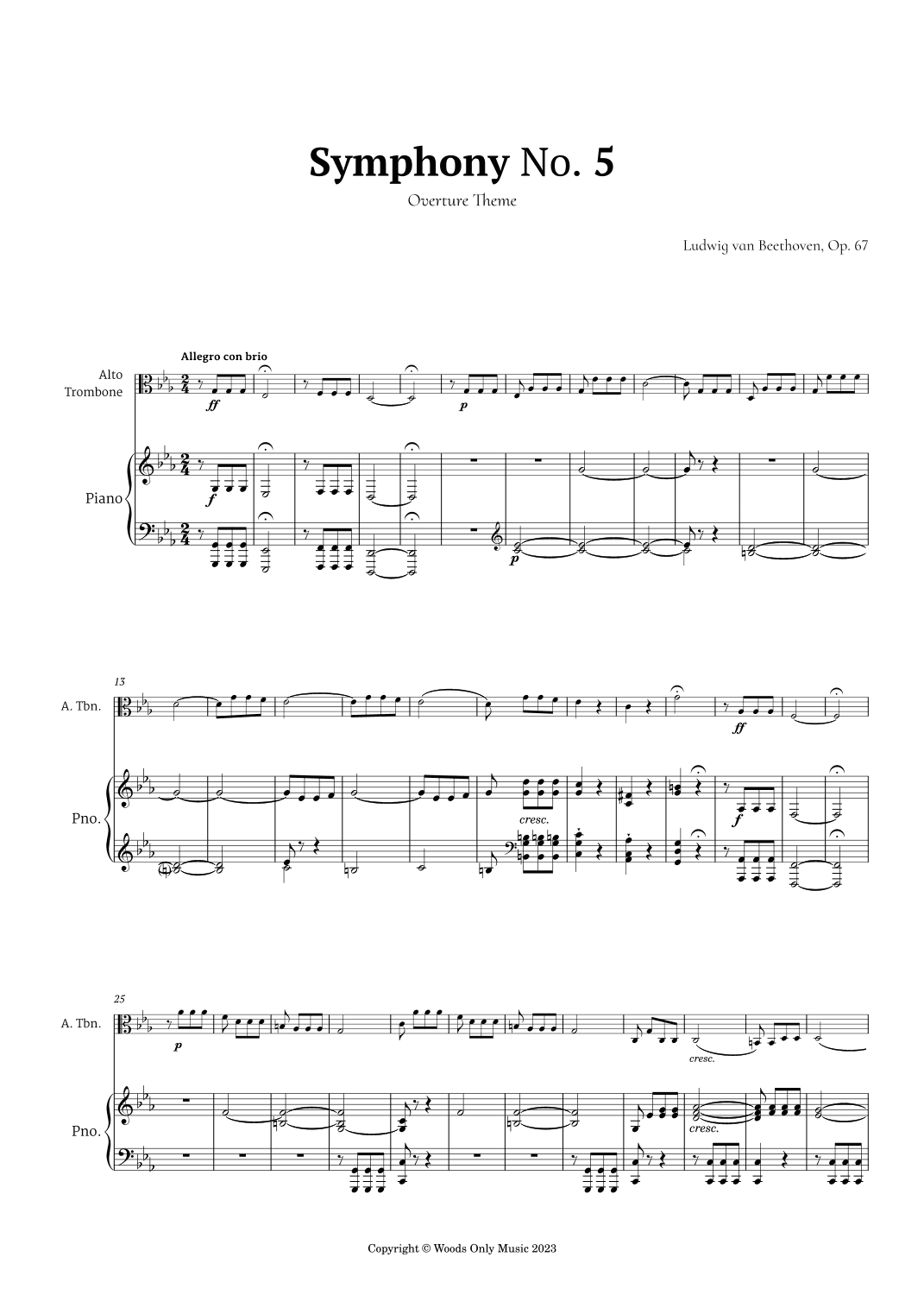 Symphony No. 5 by Beethoven for Alto Trombone and Piano (arr. Ander)