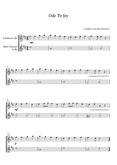 Beethoven - Ode to Joy for Clarinet and Bass Clarinet in Bb (Easy) (arr. Cassio Silva)