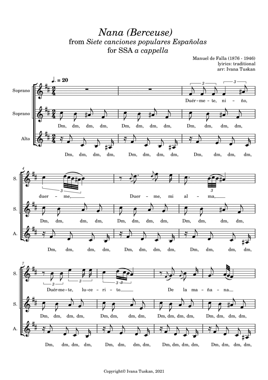 Nana (lullabye) for SSA a cappella (arr. Ivana Tuskan)