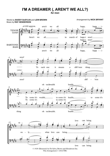 I'm A Dreamer Aren't We All (arr. Nick Bryant)