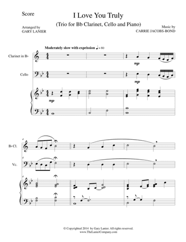 I LOVE YOU TRULY (Trio – Bb Clarinet, Cello, and Piano with Score and Parts) (arr. Gary Lanier)