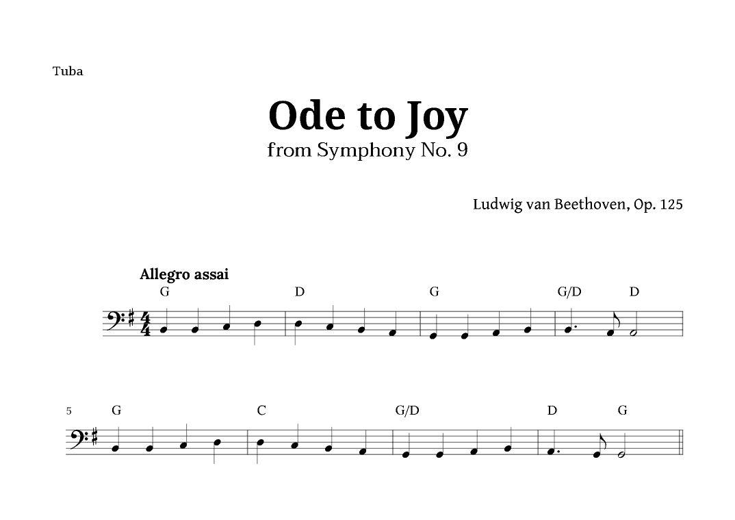 Ode to Joy by Beethoven for Tuba with Chords (arr. Langanho)