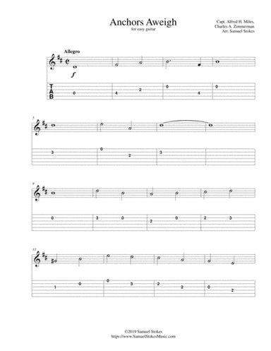 Anchors Aweigh (The song of the Navy) - for easy guitar with TAB (arr. Samuel Stokes)