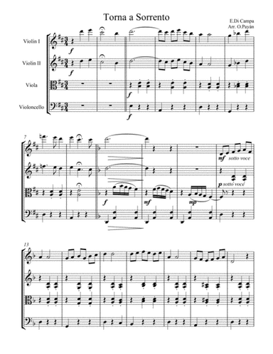 Torna a Sorrento for String Quartet (arr. Oliver Payán)