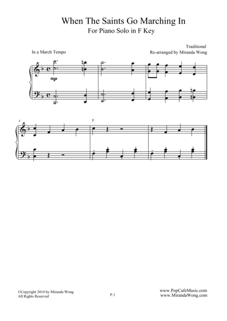 When The Saints Go Marching in - Classical Piano Solo in F Key (arr. Miranda Wong)