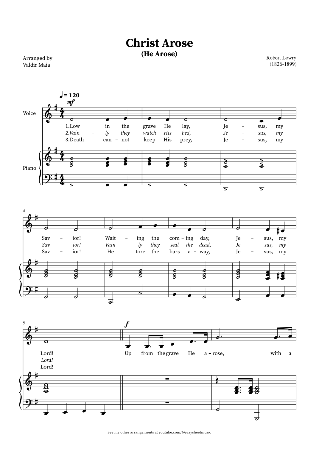 Christ Arose (He Arose) - Voice and Piano (G) (arr. Valdir Maia)