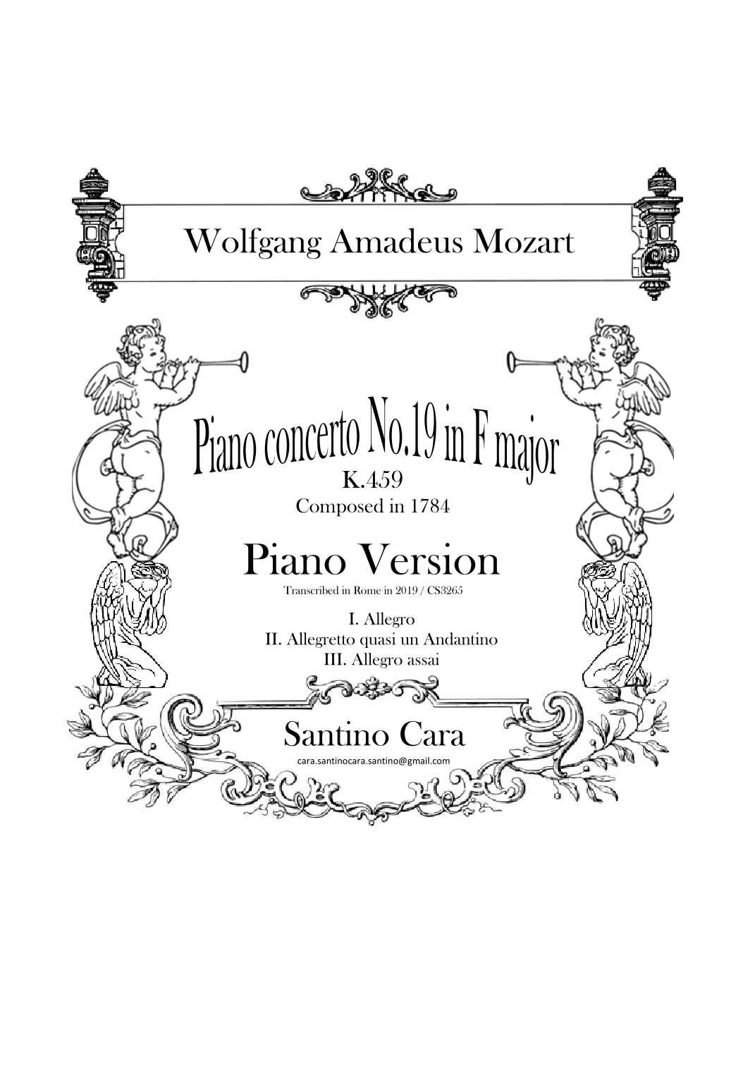 Mozart - Piano Concerto No.19 in F major K.459 - Piano Version (arr. Santino Cara)