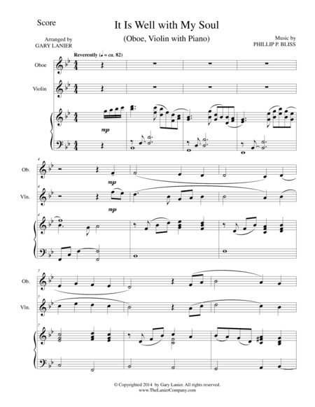 IT IS WELL WITH MY SOUL (Trio - Oboe, Violin, Piano with Score and Parts) (arr. Gary Lanier)