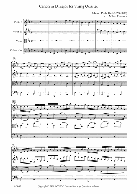 Canon in D major for String Quartet (arr. Mikio Kamada)