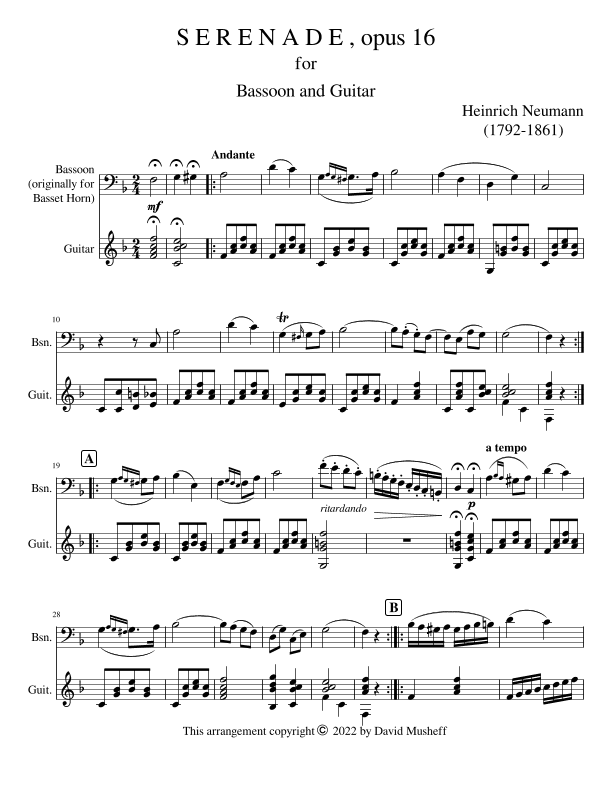 Serenade, opus 16 for Bassoon and Guitar (arr. D. Musheff)